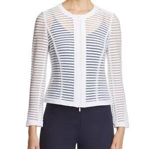 Lafayette 148 New York Catrice Sheer Stripe Jacket Women Size P Ivory
